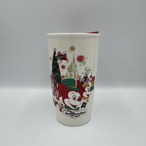 Walt Disney World Starbucks Ceramic Travel Mug with Lid - Mickey Christmas 12 oz